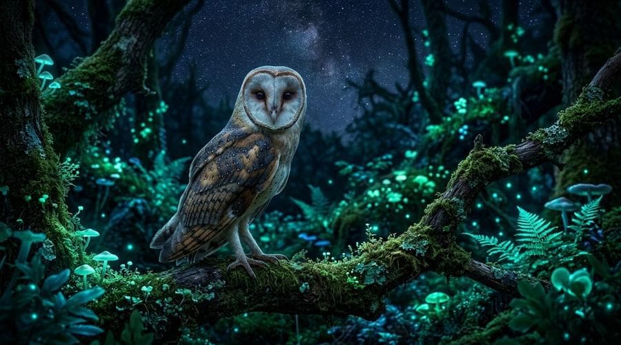 Chouette effraie dans la forêt nocturne de Charente-Maritime